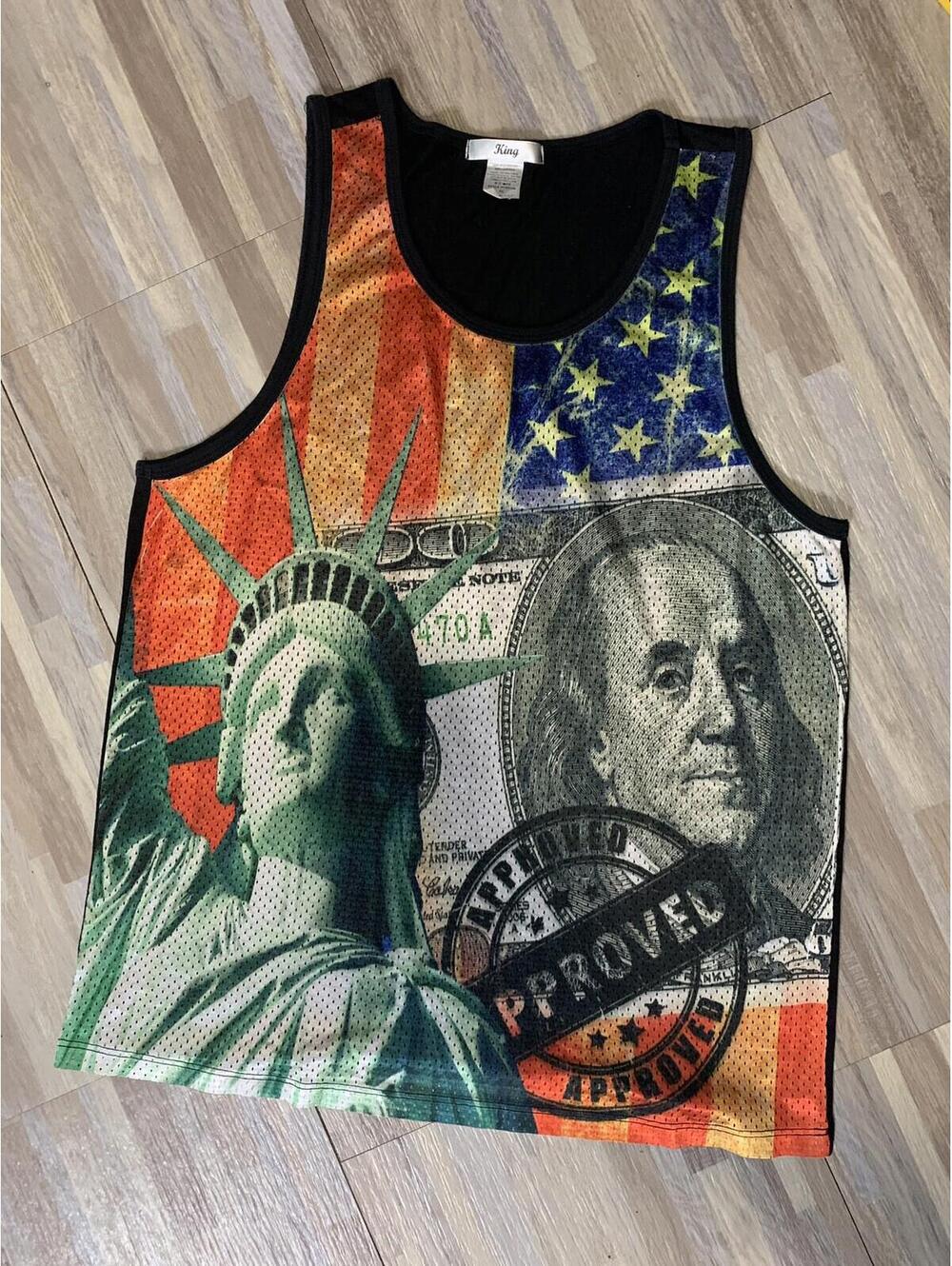 King USA Men's Tank Top XL Statue of Liberty Jersey Tank Benjamin Franklin
